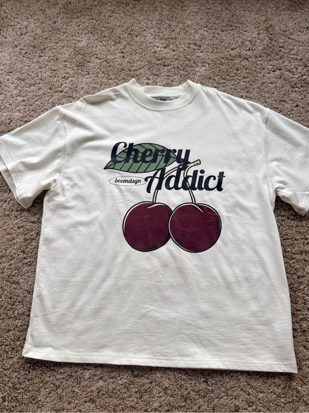 Cherry Addict Graphic Tee - Cream with Maroon Cherries OVERSIZED FIT